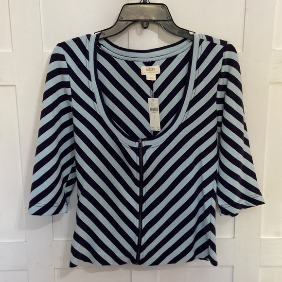 NWT Anthropologie Maeve Front-Zip Scoop-Neck Top Blue Striped Women’s Size Small - Picture 5 of 13